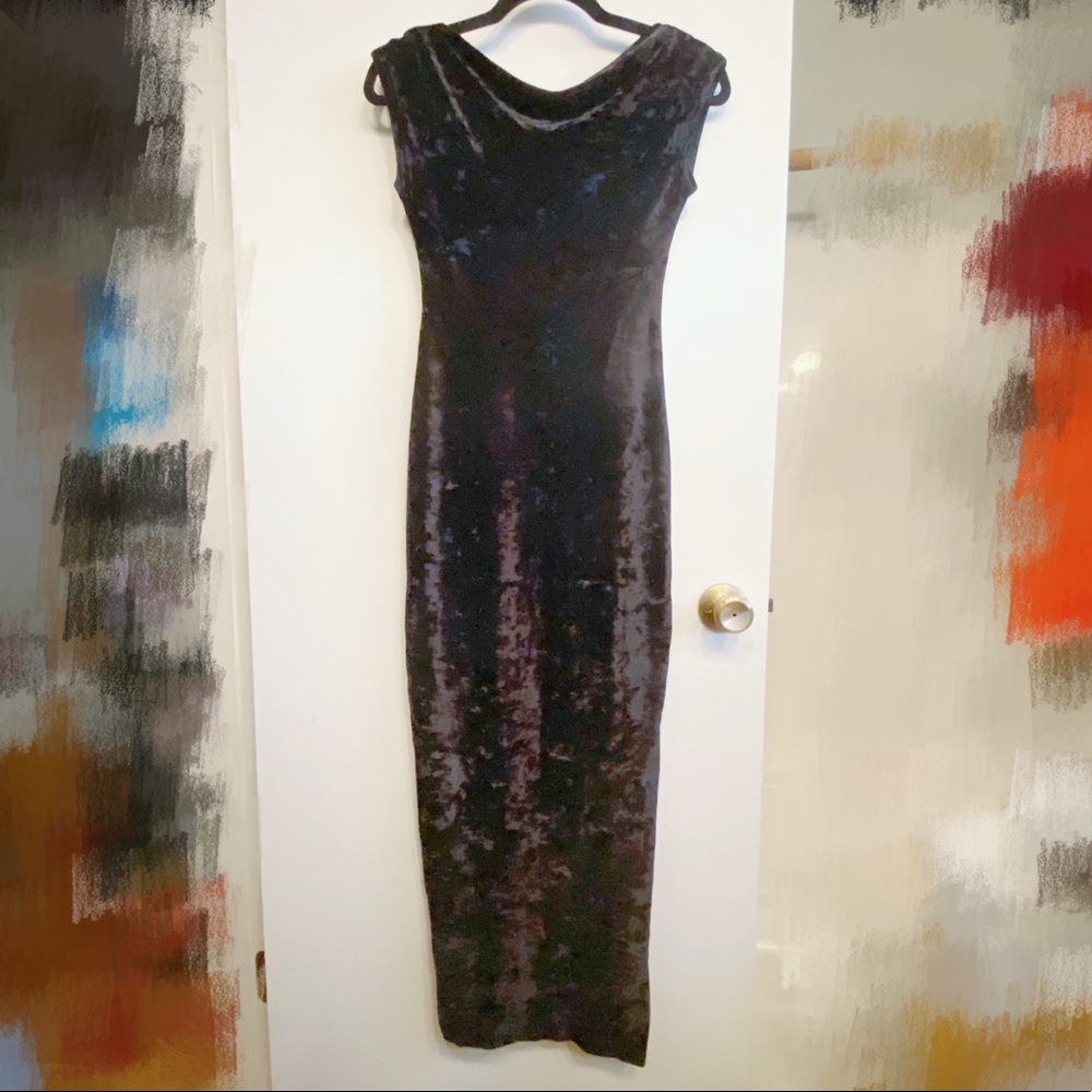 vintage cowl neck velvet maxi dress